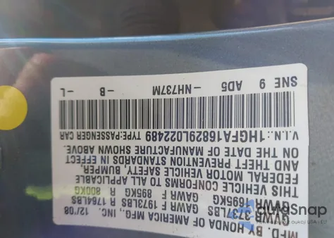 2009 Honda Civic Ex from USA, damaged, VIN 1HGFA16829L022489